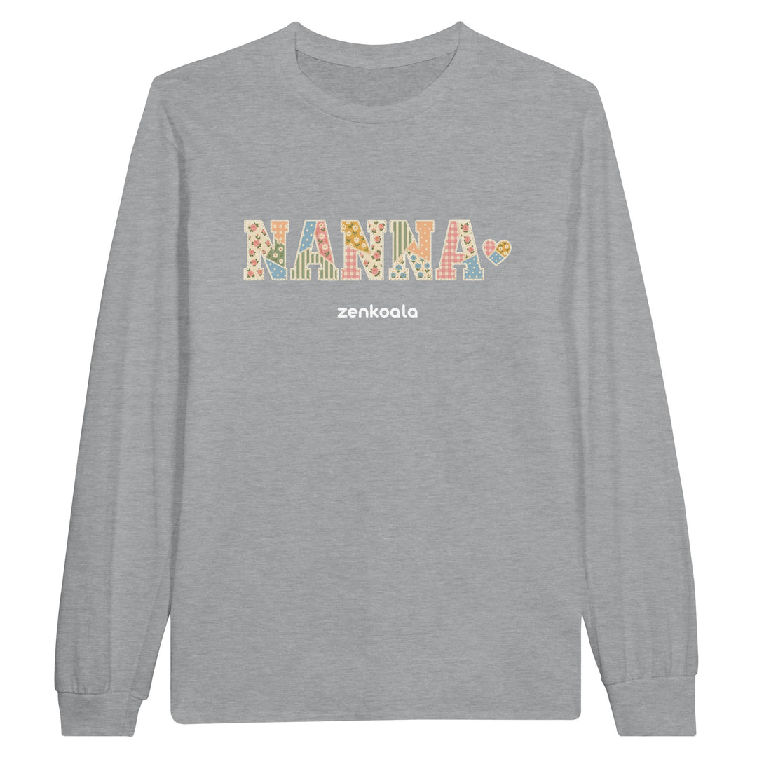 Nanna Faux Patchwork feel-good long sleeve tee in sports grey, Zen Koala Australia