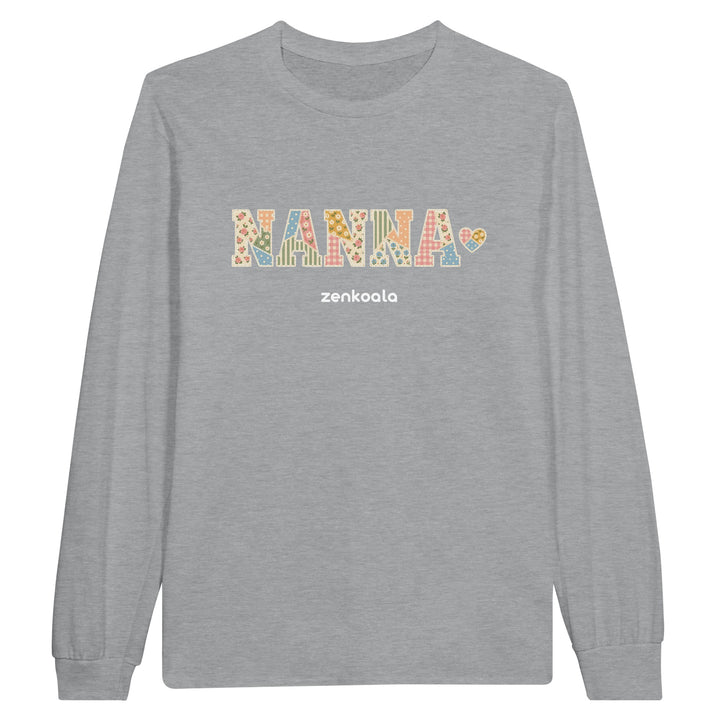 Nanna Faux Patchwork feel-good long sleeve tee in sports grey, Zen Koala Australia