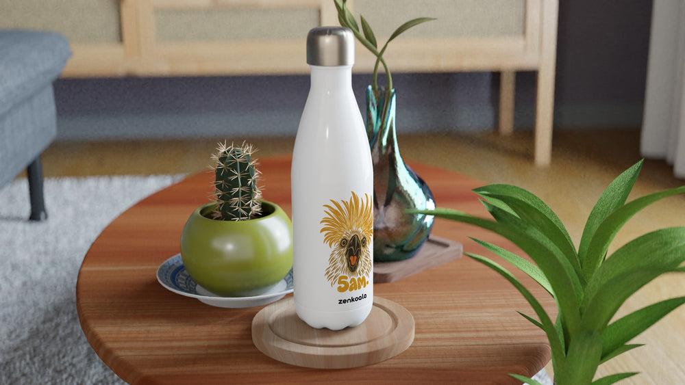 5am water bottle on a wooden table with a cactus, Zen Koala Australia
