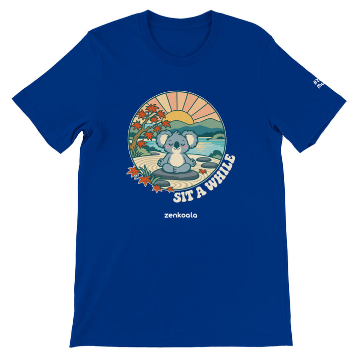 Sit a While feel-good tee in true royal, Zen Koala Australia