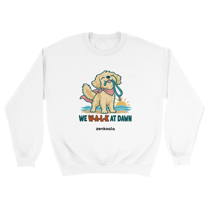 We Walk at Dawn feel-good sweatshirt in white, Zen Koala Australia