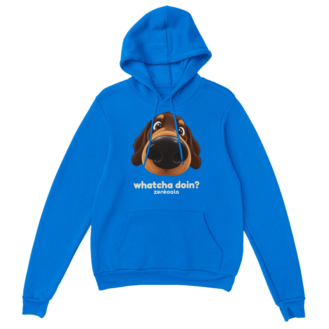 Whatcha Doin? feel-good hoodie in royal, Zen Koala Australia