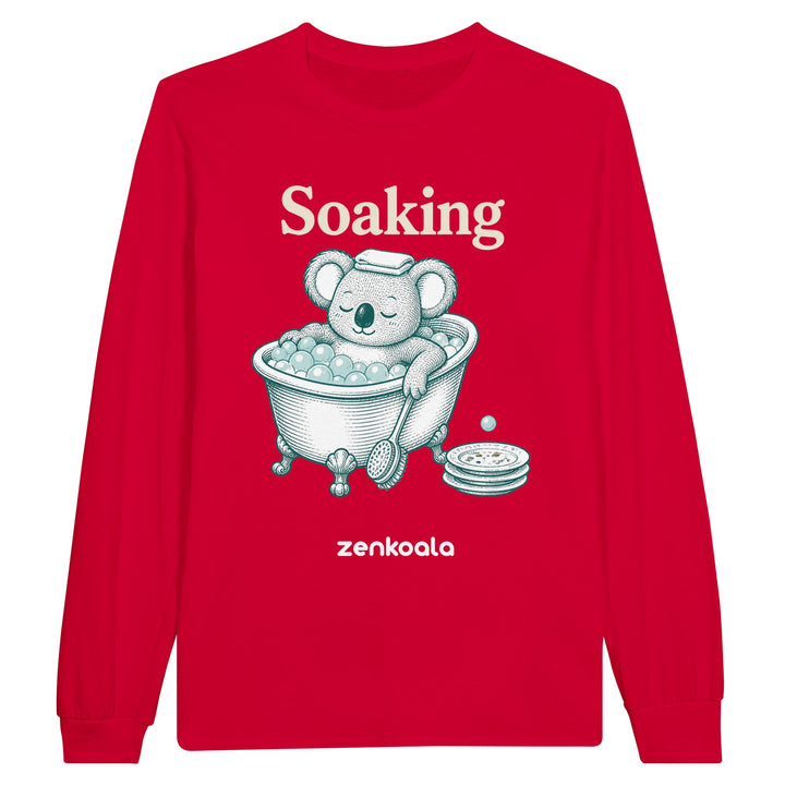 Soaking Koala Bath long sleeve tee in red — Zen Koala Australia