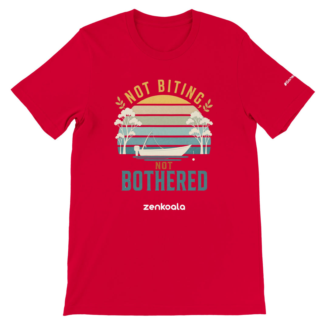 Not Biting Not Bothered feel-good tee in red — Zen Koala Australia