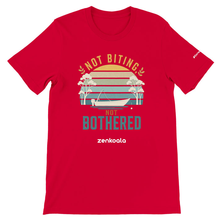Not Biting Not Bothered feel-good tee in red — Zen Koala Australia