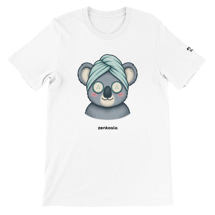 Koala Spa Day feel-good tee in white, Zen Koala Australia