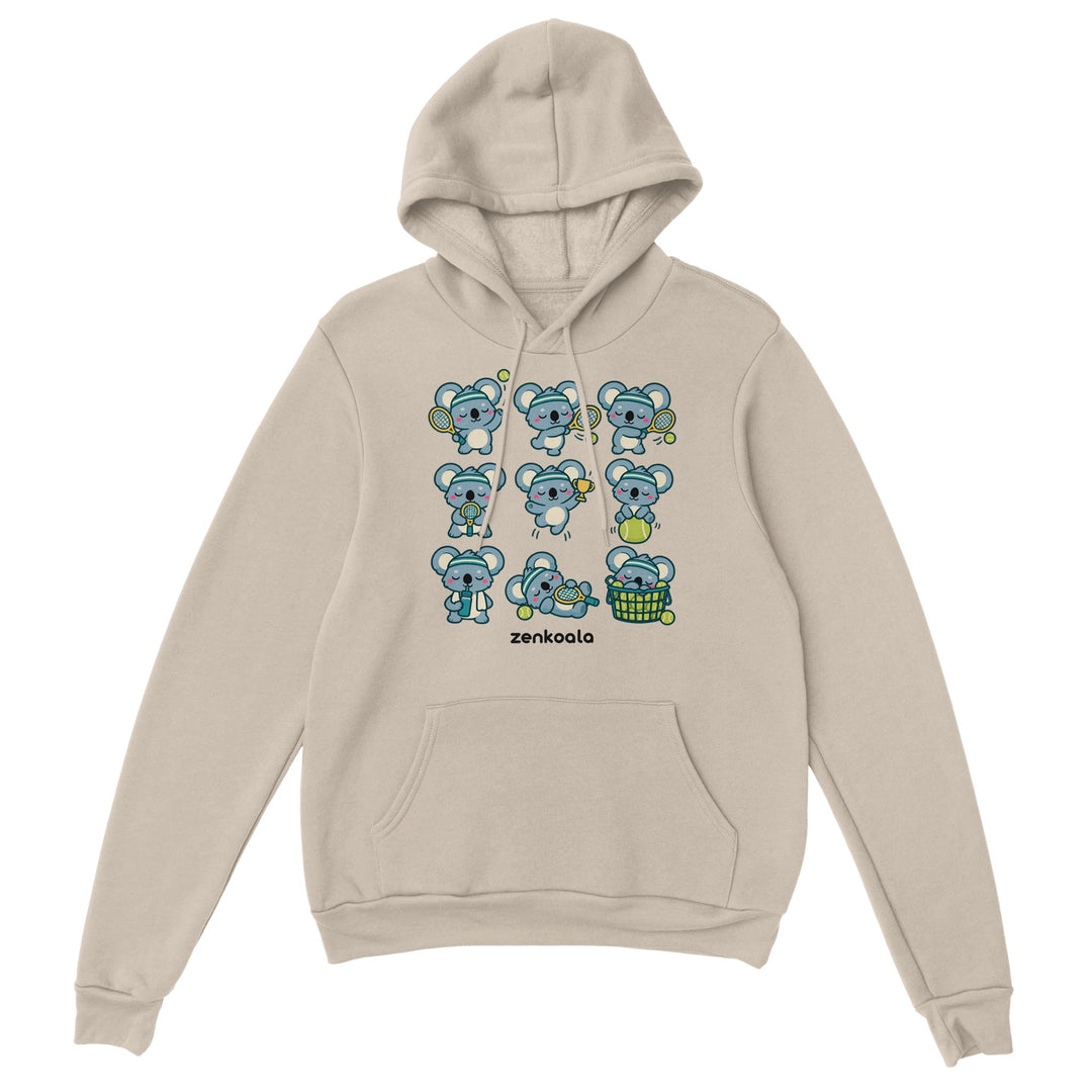 Tennis Koalas feel-good hoodie in sand, Zen Koala Australia