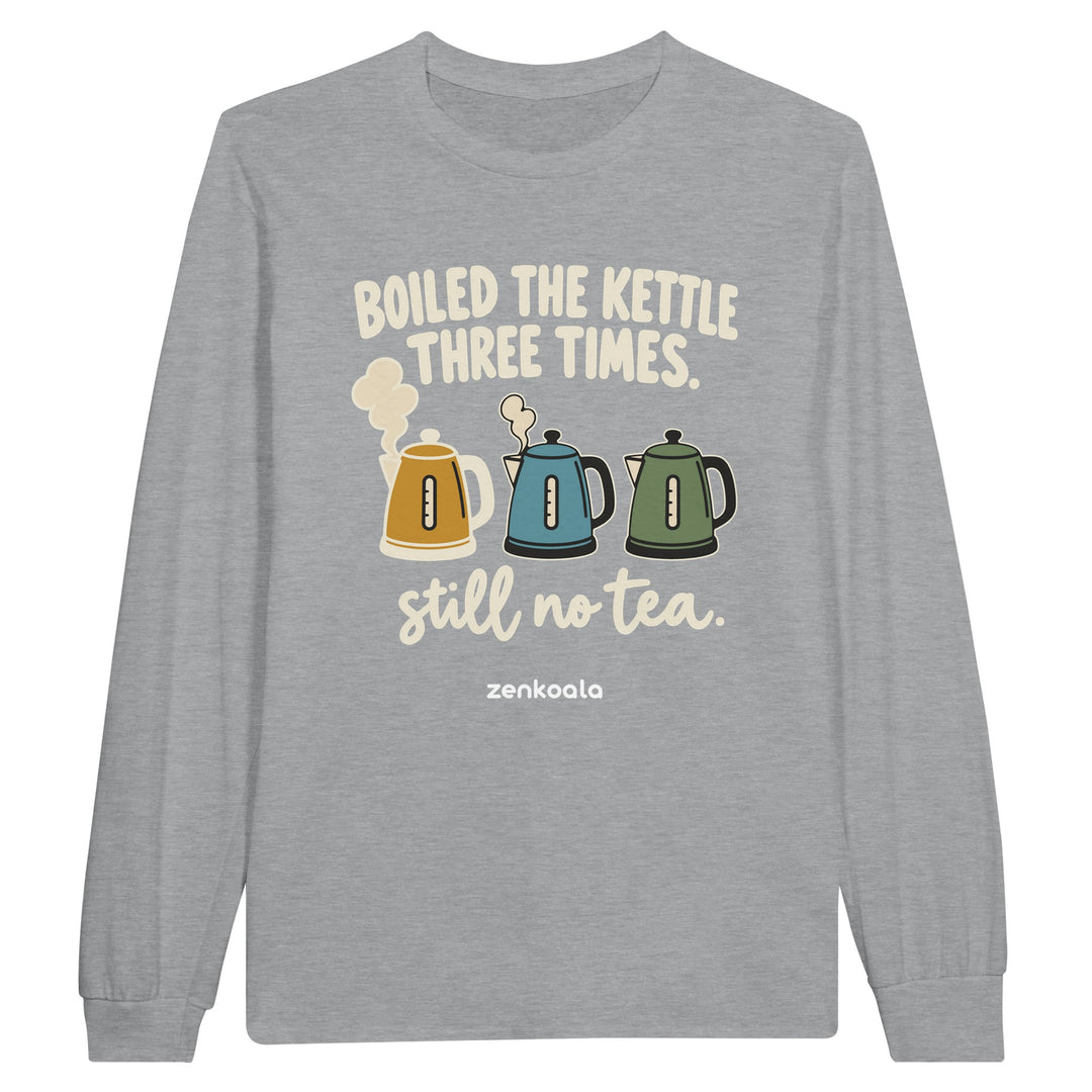 Boiled the Kettle Three Times feel-good long sleeve tee in sports grey, Zen Koala Australia