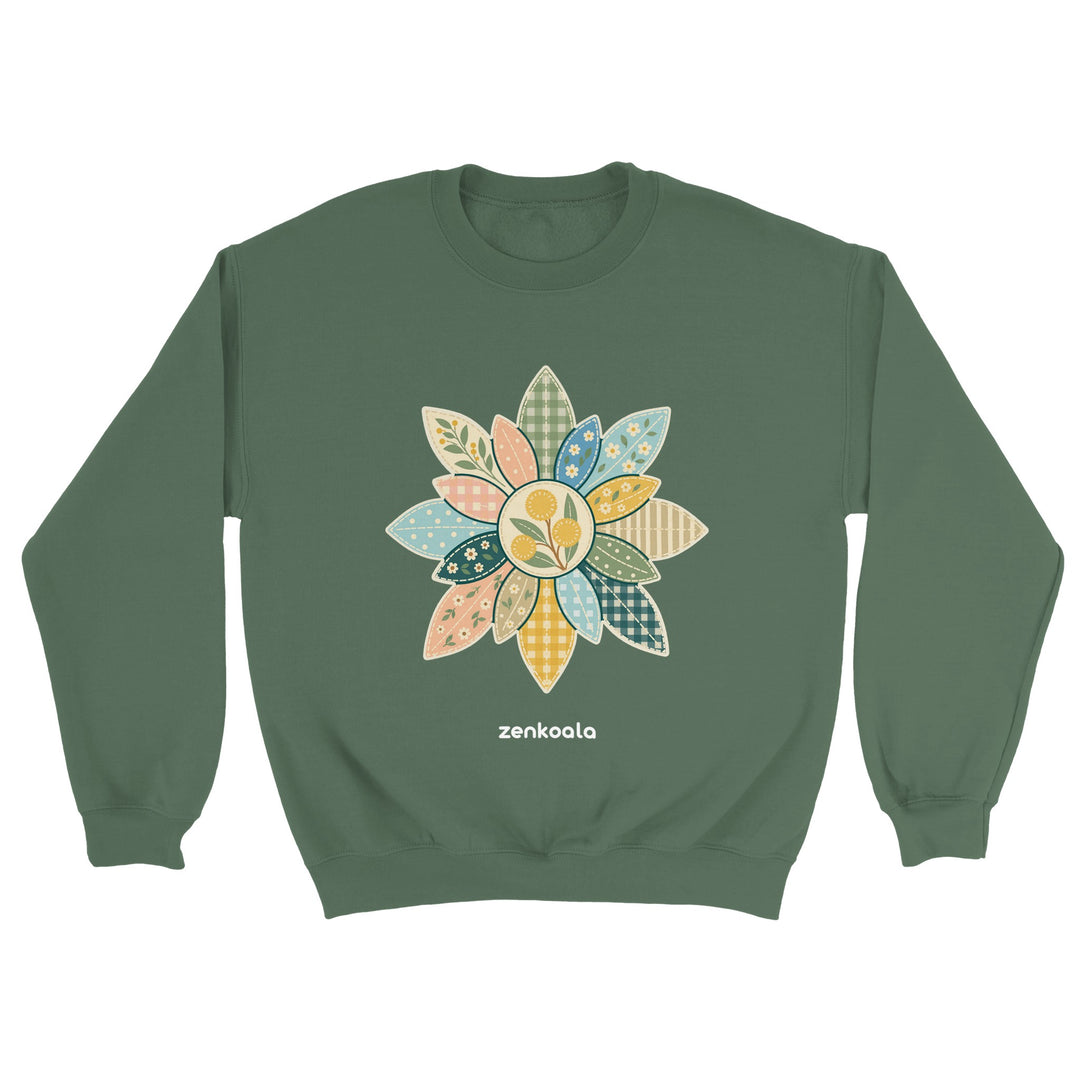 Wattle Mandala feel-good sweatshirt in military green, Zen Koala Australia