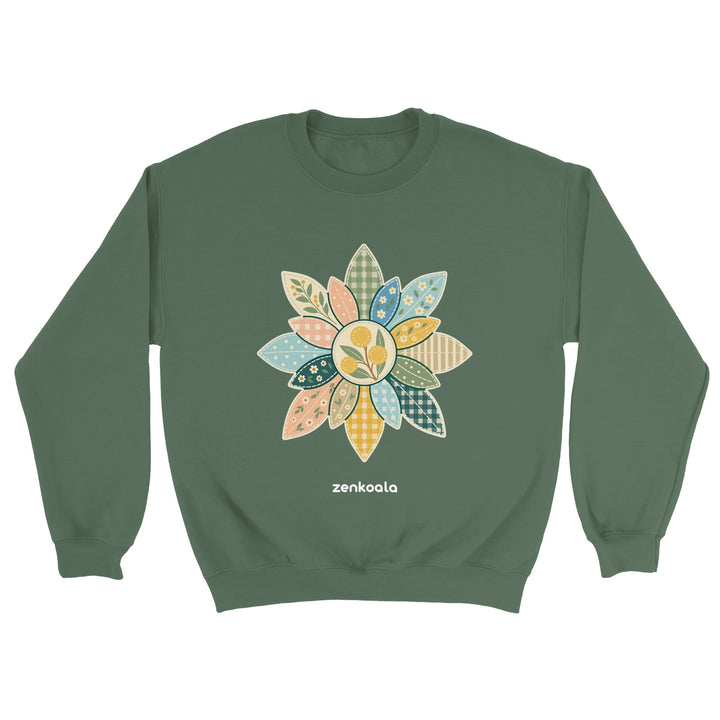 Wattle Mandala feel-good sweatshirt in military green, Zen Koala Australia
