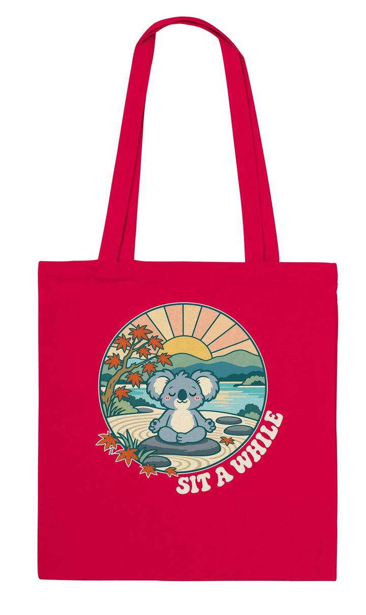 Sit a While feel-good tote bag in red, Zen Koala Australia