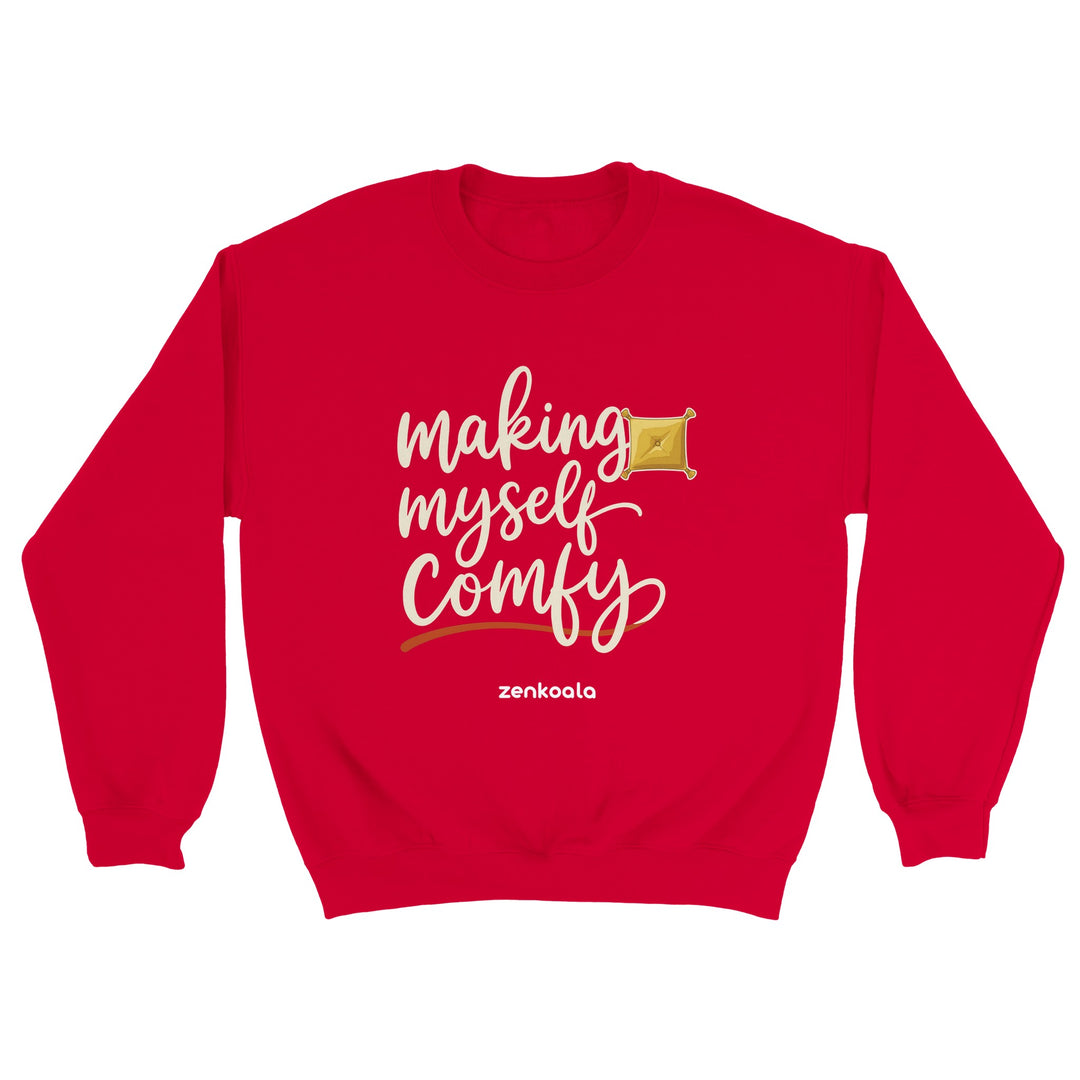 Making Myself Comfy feel-good sweatshirt in red, Zen Koala Australia