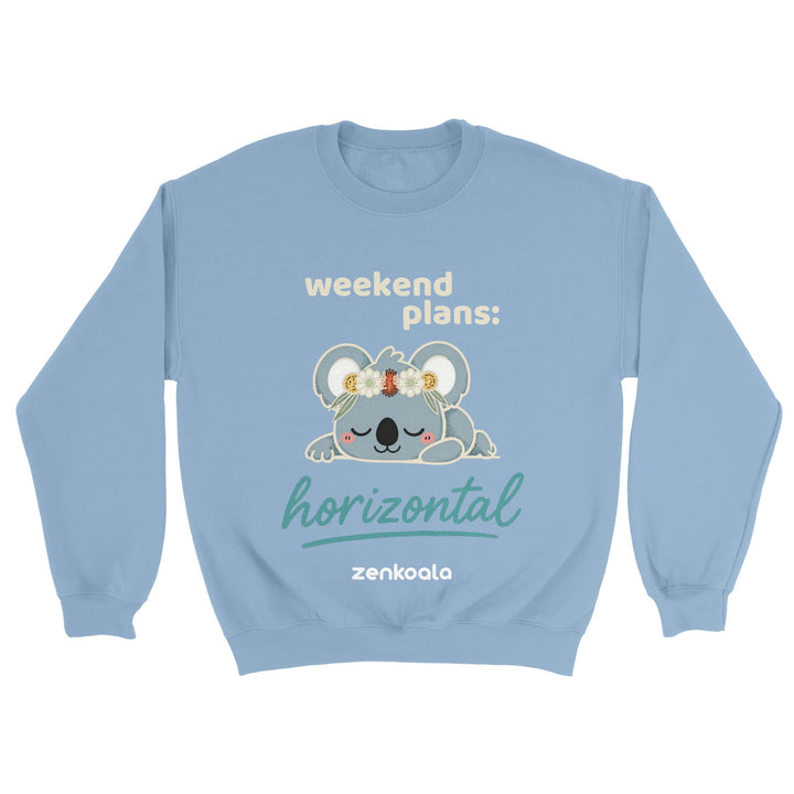 Weekend Plans Horizontal Koala feel-good sweatshirt in light blue — Zen Koala Australia