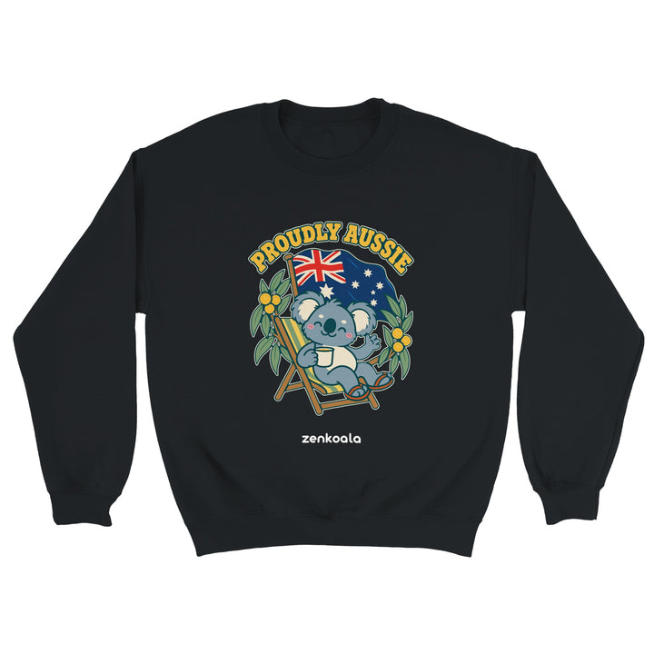 Proudly Aussie feel-good sweatshirt in black, Zen Koala Australia
