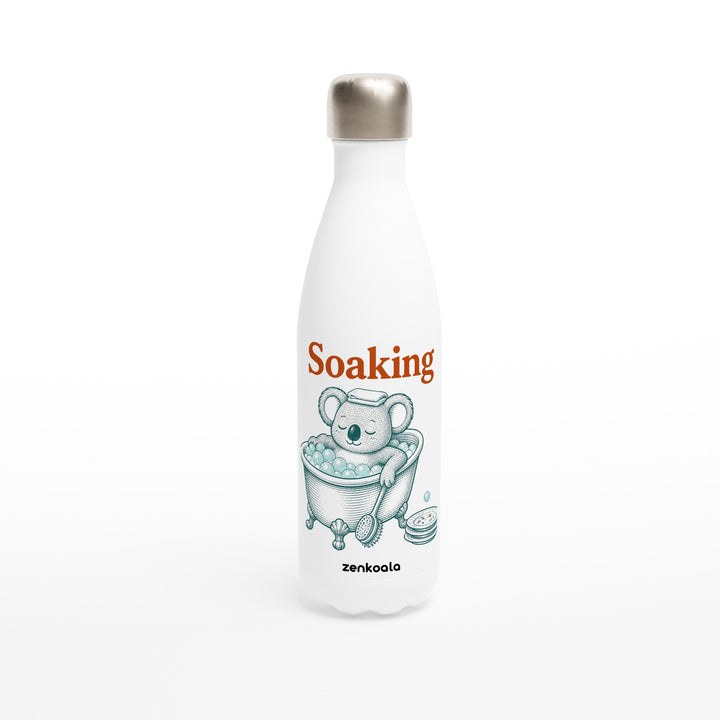 Soaking Koala Bath feel-good water bottle: a koala soaking in a bubble bath, Zen Koala Australia