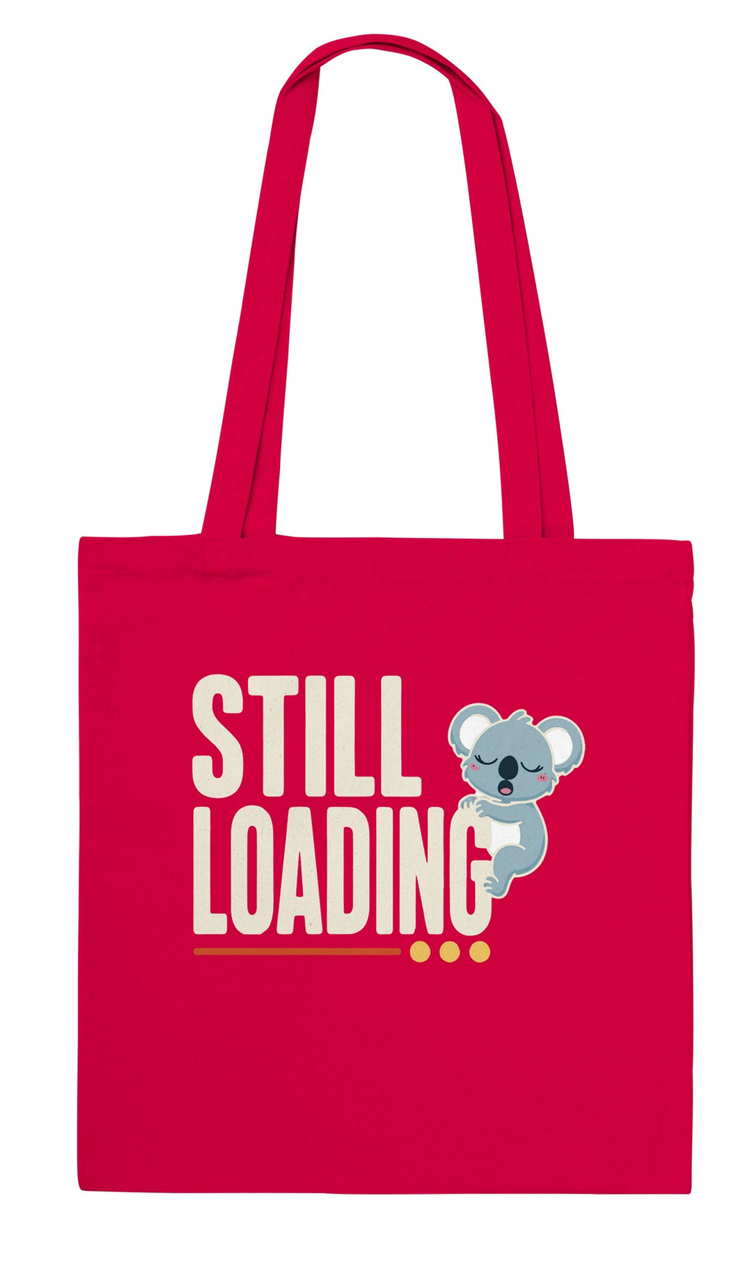Still Loading Koala feel-good tote bag in red, Zen Koala Australia