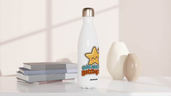 Gold Star for Getting Up water bottle beside books and vases, Zen Koala Australia