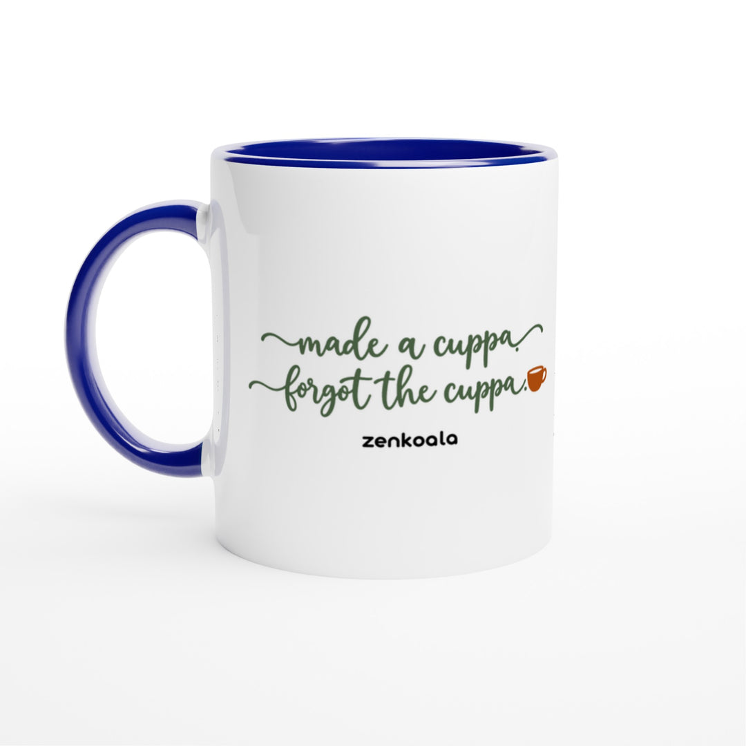 Made a Cuppa Forgot the Cuppa mug in blue: white with a blue rim, inside and handle, Zen Koala Australia