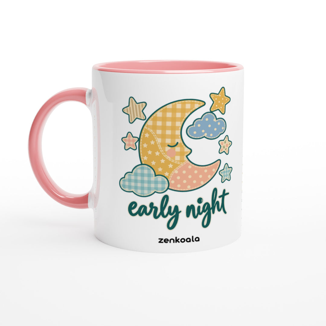 Early Night Moon mug in pink: white with a pink rim, inside and handle, Zen Koala Australia