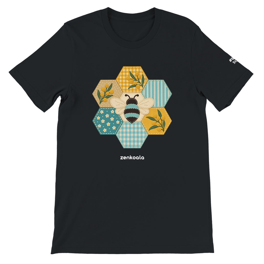 Honeycomb Bee feel-good tee in black, Zen Koala Australia