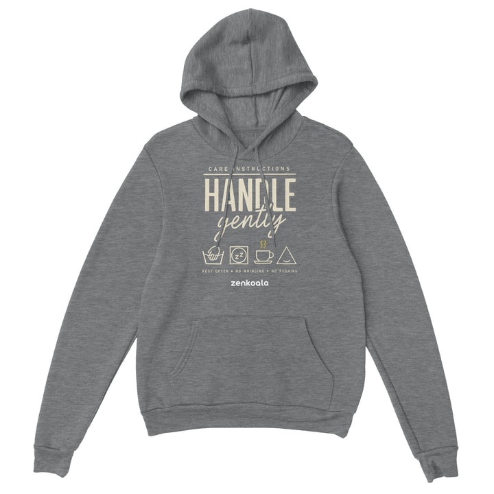 Handle Gently Care Instructions feel-good hoodie in sport grey, Zen Koala Australia