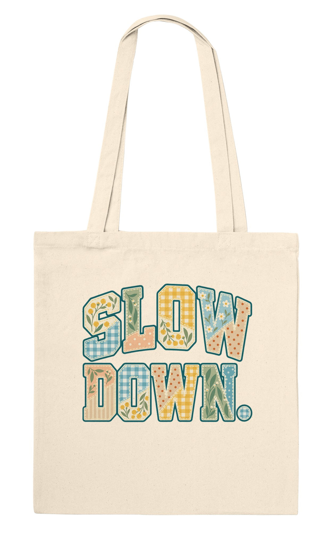 Slow Down Faux Patchwork feel-good tote bag in natural, Zen Koala Australia