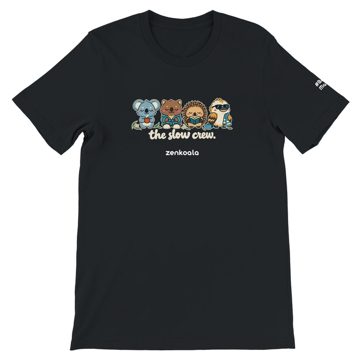 The Slow Crew feel-good tee in black, Zen Koala Australia