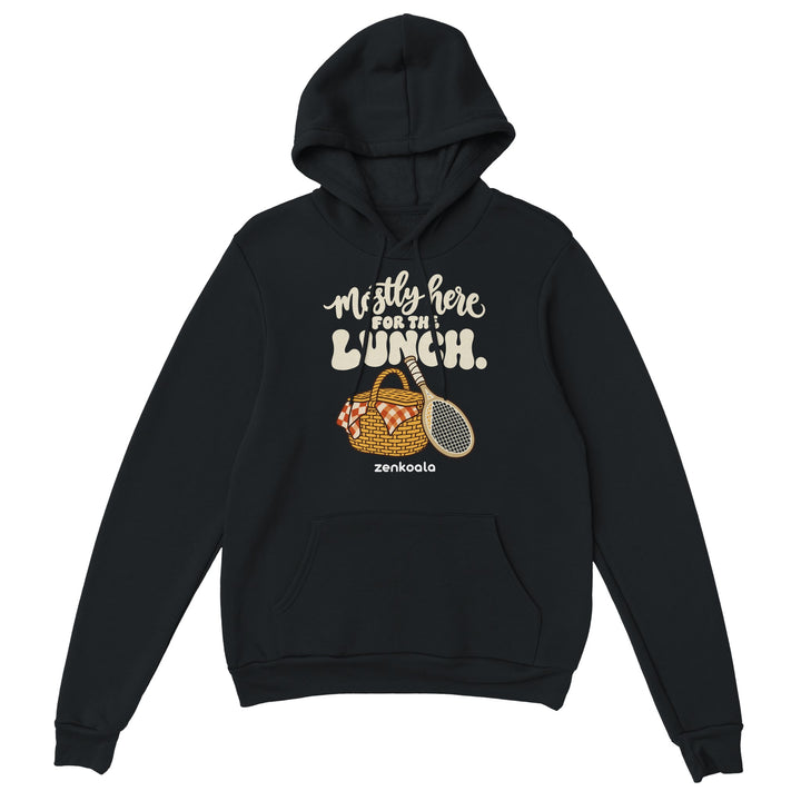 Mostly Here for the Lunch feel-good hoodie in black, Zen Koala Australia
