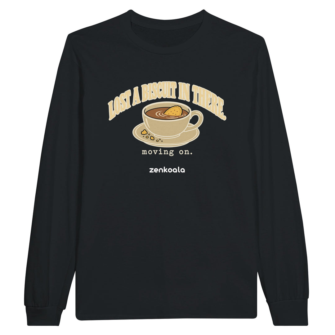 Lost a Biscuit in There feel-good long sleeve tee in black, Zen Koala Australia