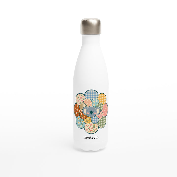 Zen Mandala Flower feel-good water bottle: a faux patchwork flower with a koala at its heart, Zen Koala Australia