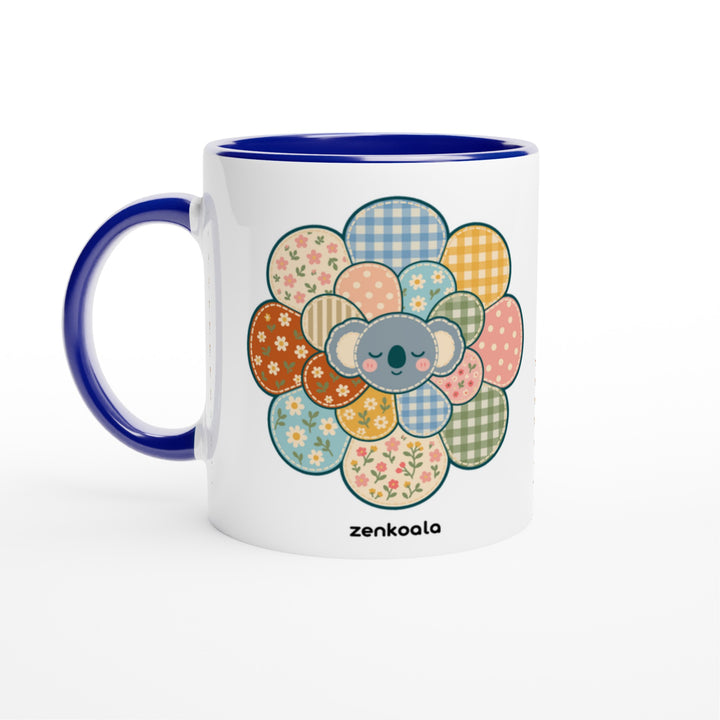 Zen Mandala Flower mug in blue: white with a blue rim, inside and handle, Zen Koala Australia