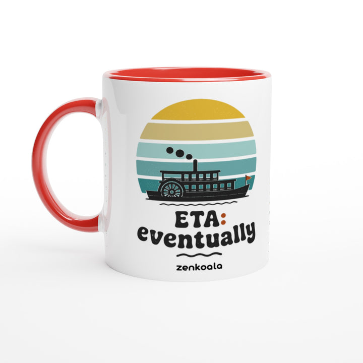 ETA Eventually mug in red: white with a red rim, inside and handle, Zen Koala Australia