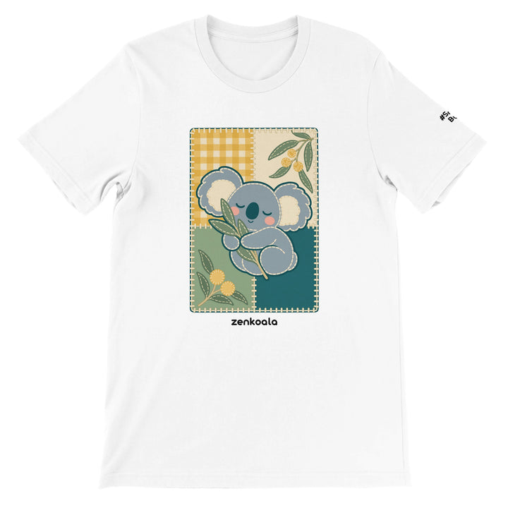 Koala Quilt feel-good tee in white, Zen Koala Australia