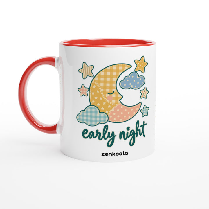 Early Night Moon mug in red: white with a red rim, inside and handle, Zen Koala Australia