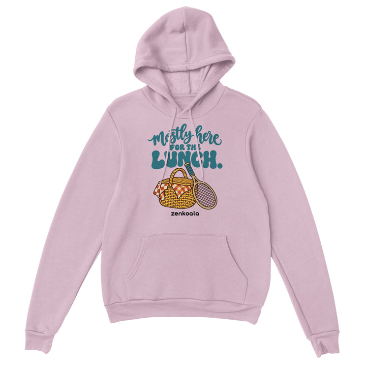 Mostly Here for the Lunch feel-good hoodie in light pink, Zen Koala Australia