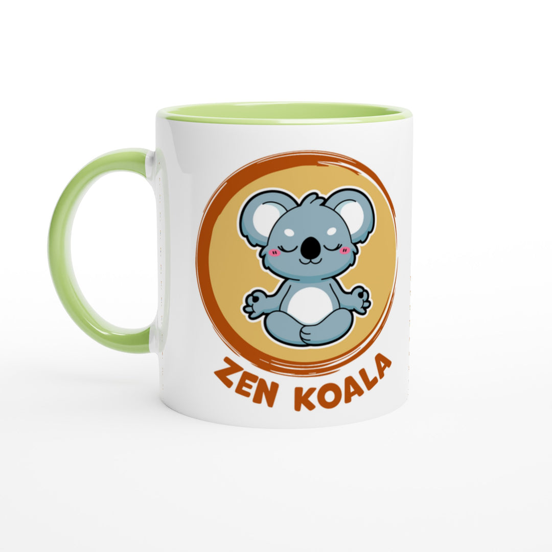 Zen Koala mug in green: white with a green rim, inside and handle, Zen Koala Australia