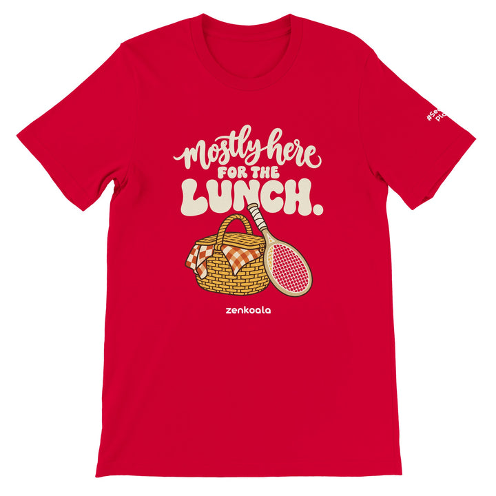 Mostly Here for the Lunch feel-good tee in red, Zen Koala Australia