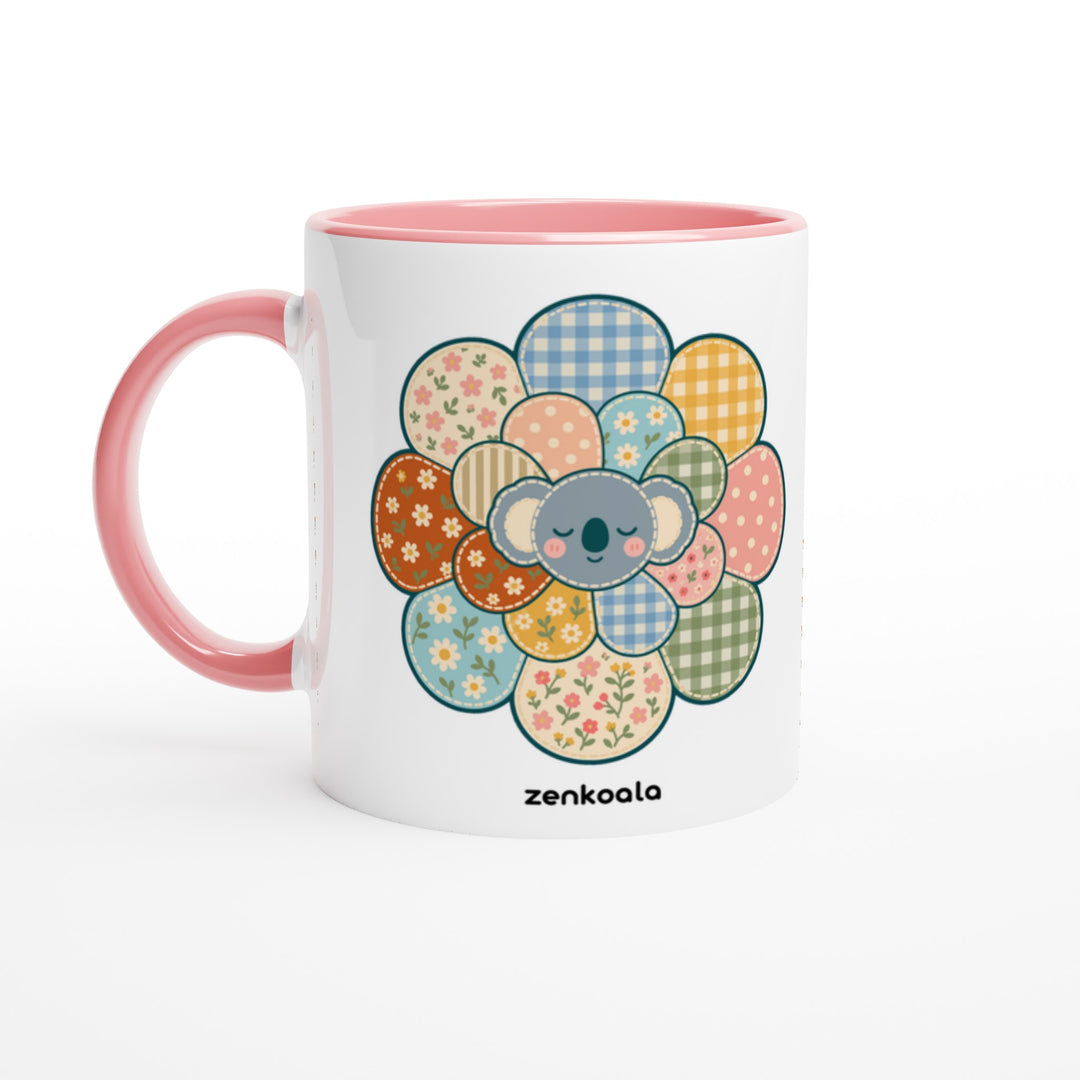 Zen Mandala Flower feel-good mug: a faux patchwork flower with a koala at its heart, Zen Koala Australia