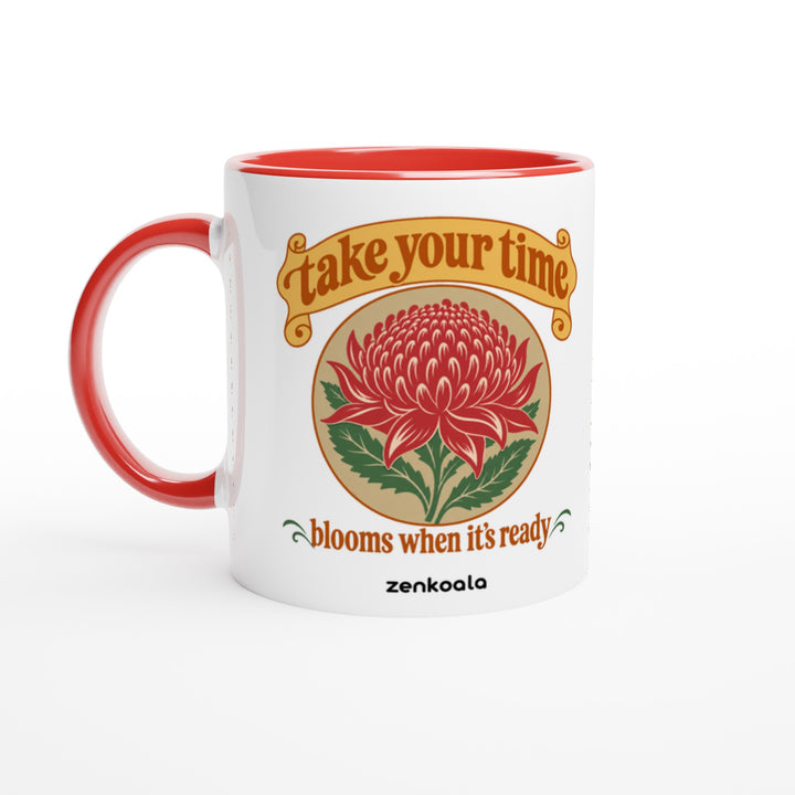 Take Your Time feel-good mug: a waratah in bloom, Zen Koala Australia