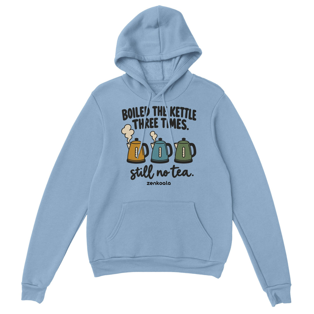 Boiled the Kettle Three Times feel-good hoodie in light blue, Zen Koala Australia
