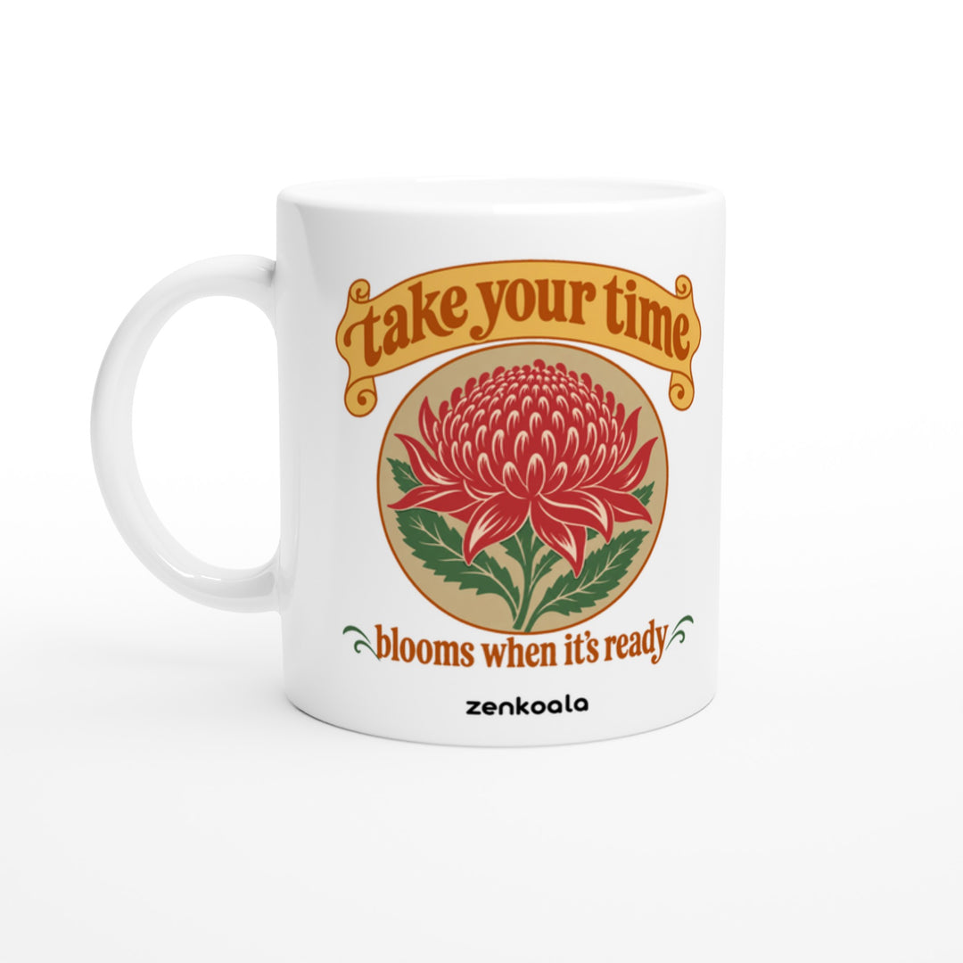 Take Your Time mug in all white, Zen Koala Australia