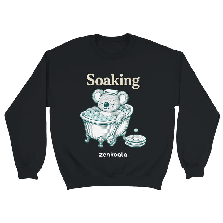 Soaking Koala Bath feel-good sweatshirt in black — Zen Koala Australia