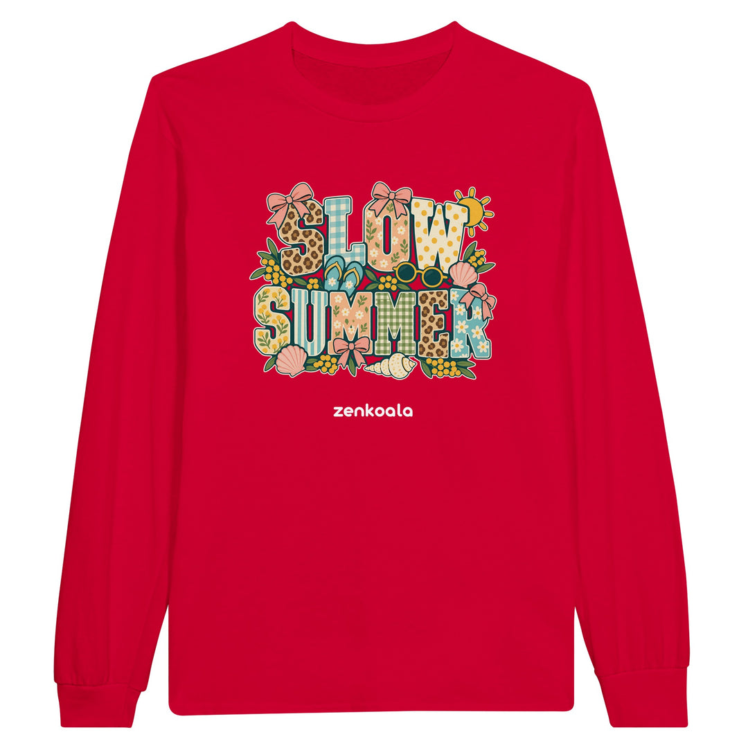 Slow Summer feel-good long sleeve tee in red, Zen Koala Australia