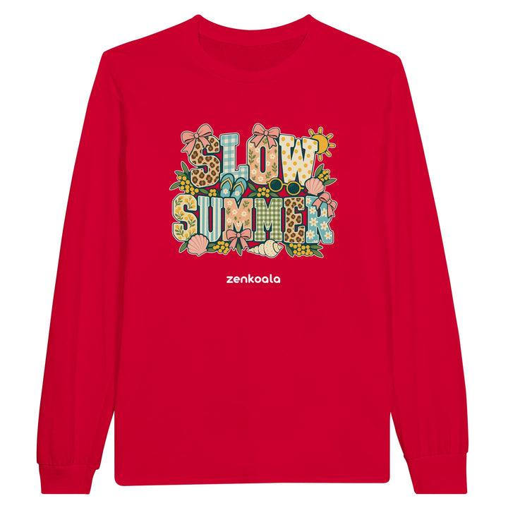 Slow Summer feel-good long sleeve tee in red, Zen Koala Australia