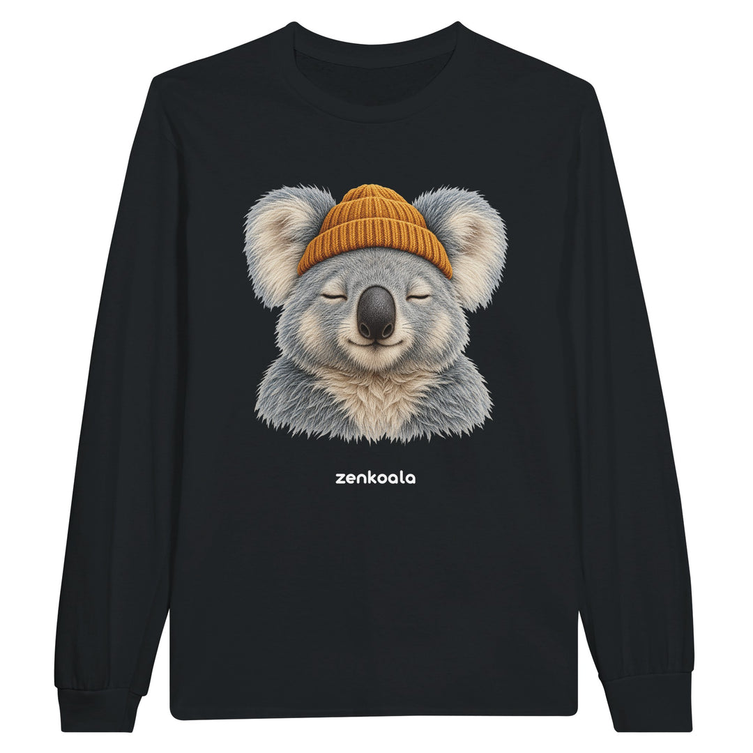 Koala Beanie feel-good long sleeve tee in black, Zen Koala Australia