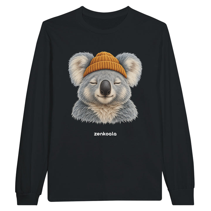 Koala Beanie feel-good long sleeve tee in black, Zen Koala Australia
