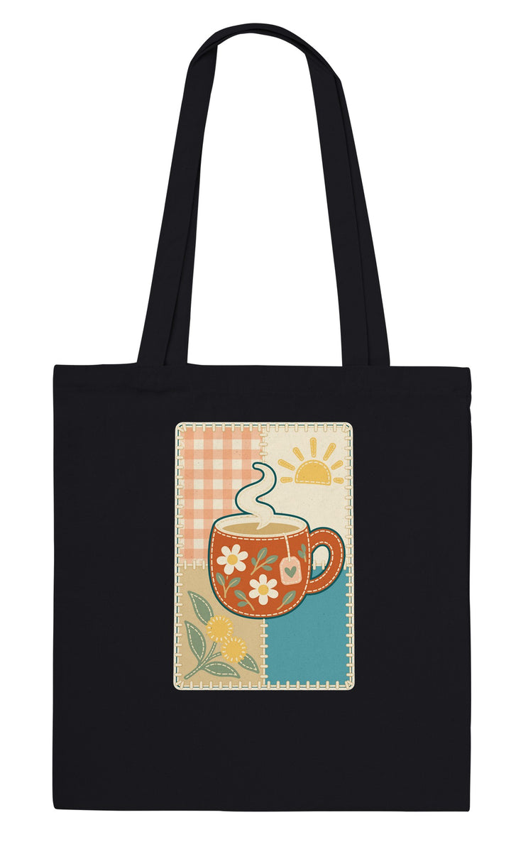 Cuppa Quilt feel-good tote bag in black, Zen Koala Australia