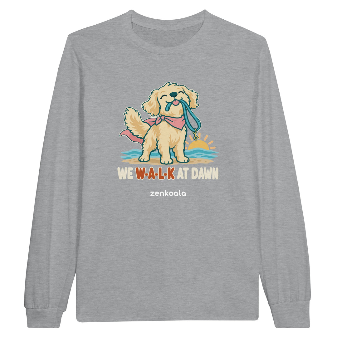 We Walk at Dawn feel-good long sleeve tee in sports grey, Zen Koala Australia