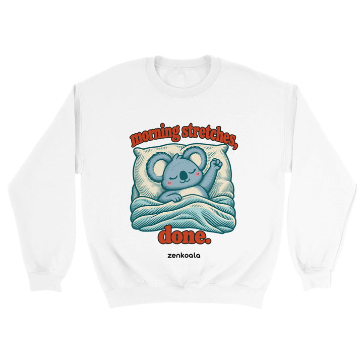 Morning Stretches Done feel-good sweatshirt in white, Zen Koala Australia