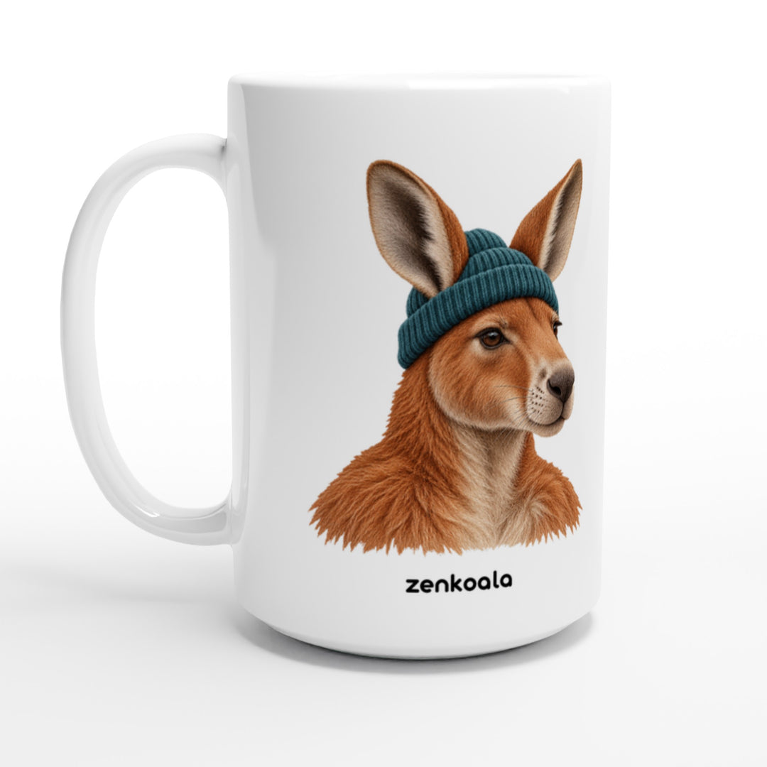 Kangaroo Beanie feel-good 15oz mug: a kangaroo in a beanie, Zen Koala Australia